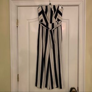H&M Ivory & Navy Blue stripe jumpsuit, size 6